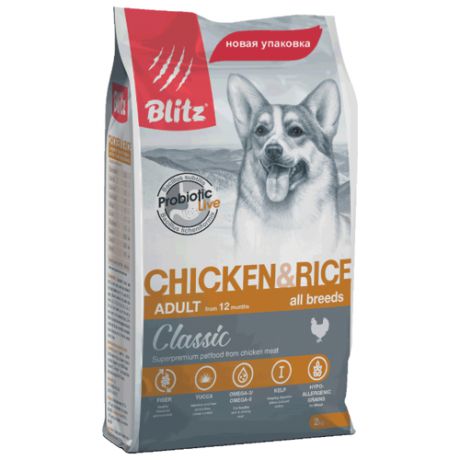Сухой корм для собак Blitz курица с рисом 2 кг