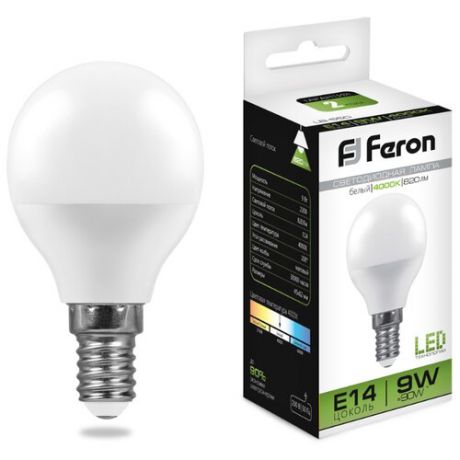 Лампа светодиодная Feron E14, G45, 9Вт