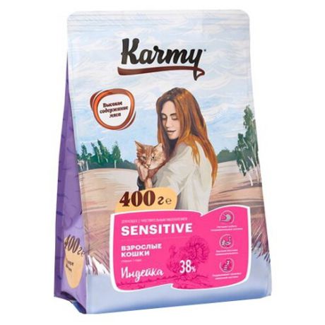 Корм для кошек Karmy при чувствительном пищеварении, с индейкой 400 г