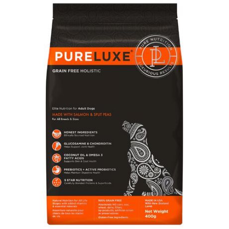 Корм для собак PureLuxe (0.4 кг) Elite Nutrition for adult dogs with salmon & split peas