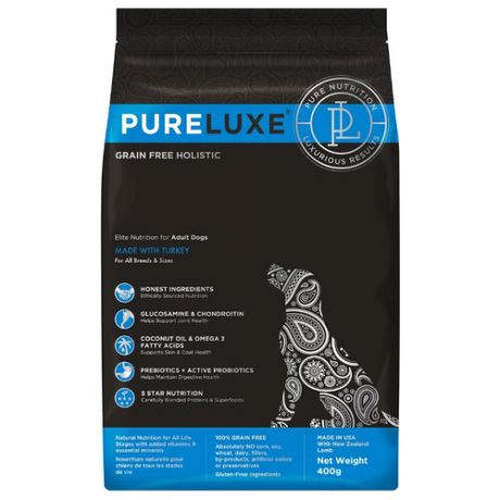 Корм для собак PureLuxe (0.4 кг) Elite Nutrition for adult dogs with turkey
