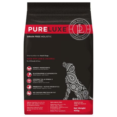 Корм для собак PureLuxe (0.4 кг) Elite Nutrition for adult dogs with lamb & chickpeas