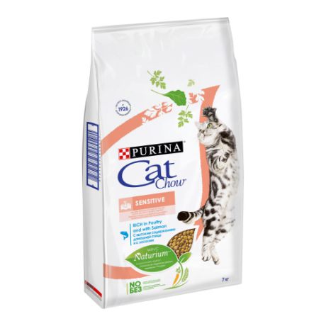 Корм для кошек CAT CHOW при чувствительном пищеварении, для здоровья кожи и шерсти, с лососем 7 кг