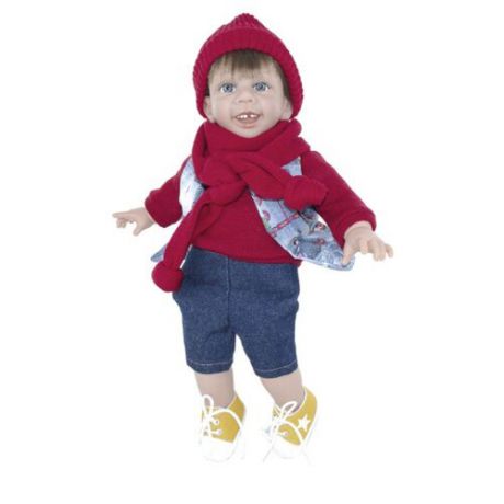 Кукла Lamagik Веселый мальчик в джинсовых бриджах красном свитере и шапке, 38 см, 12025
