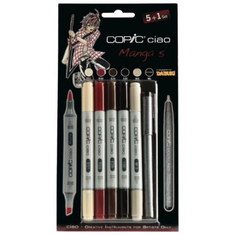 COPIC набор маркеров Ciao Manga 5 (H22075562), 5 шт. + мультилайнер
