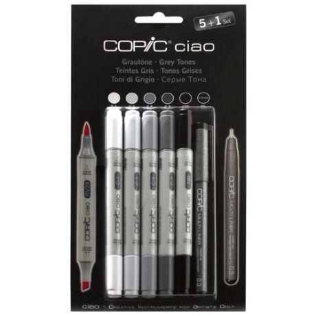 COPIC набор маркеров Ciao Grey Tones (H22075554), 5 шт. + мультилайнер