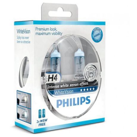 Лампа автомобильная галогенная Philips WhiteVision 12342WHV2 H4 12V 60/55W