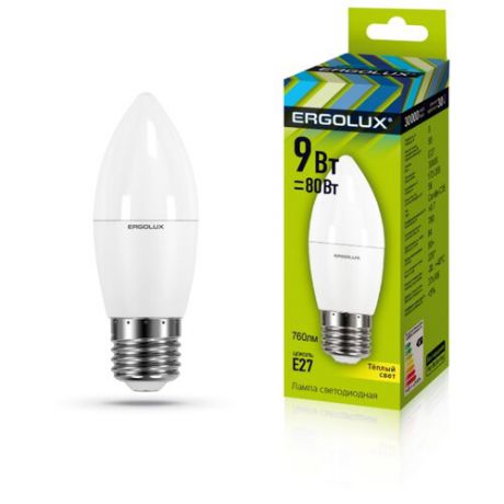 Лампа светодиодная Ergolux E27, C35, 9Вт