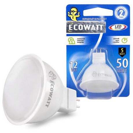 Лампа светодиодная Ecowatt GU5.3, MR16, 5Вт