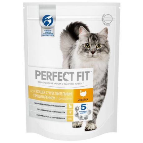 Корм для кошек Perfect Fit при чувствительном пищеварении, с индейкой 190 г