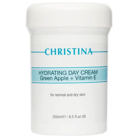 Christina Hydrating Day Cream Green Apple + Vitamin E For Normal And Dry Skin Увлажняющий дневной крем с витамином Е для нормальной и сухой кожи Зеленое яблоко для лица, шеи и декольте, 250 мл