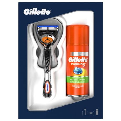 Набор Gillette подарочный: гель для бритья Fusion5 Ultra Sensitive 75 мл и бритва Fusion5 ProGlide Flexball