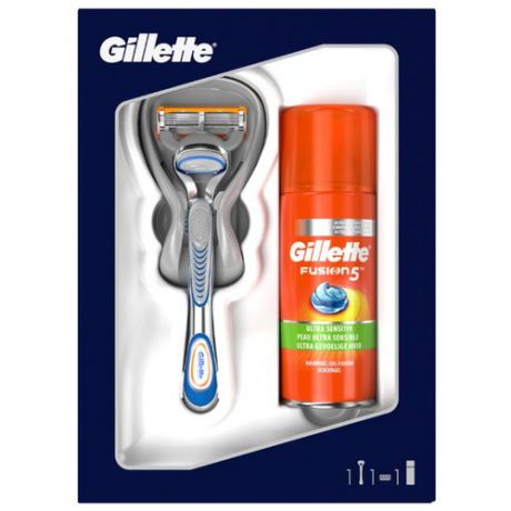 Набор Gillette подарочный: гель для бритья Fusion5 Ultra Sensitive 75 мл и бритва Fusion5