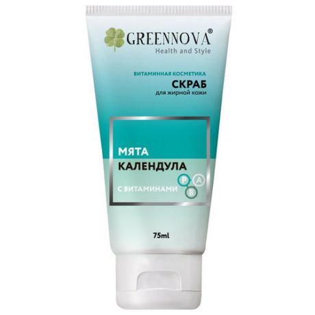 Green Nova скраб для лица Мята календула с витаминами 75 мл