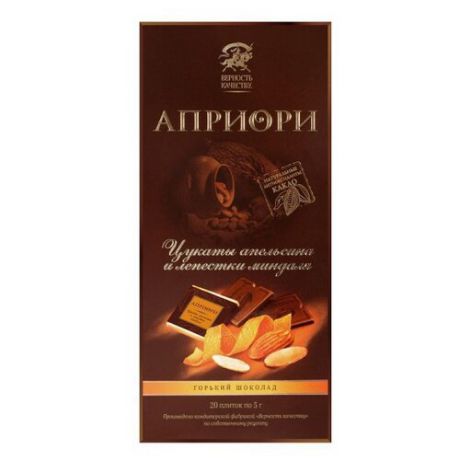 Шоколад Априори горький с цукатами апельсина и лепестками миндаля порционный, 100 г