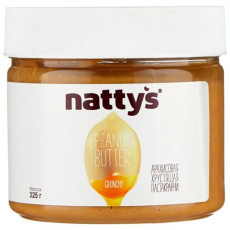 Nattys Паста арахисовая Crunchy хрустящая с кусочками арахиса и мёдом, 325 г