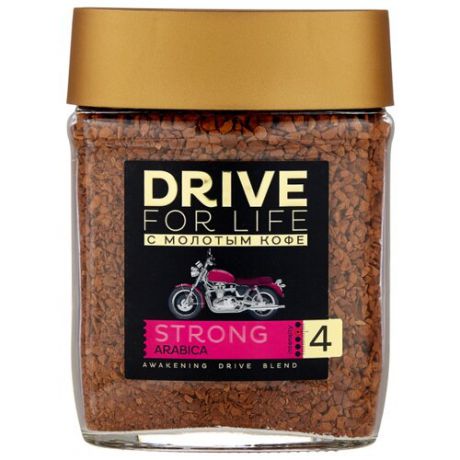 Кофе растворимый DRIVE for LIFE Strong с молотым кофе, стеклянная банка, 100 г