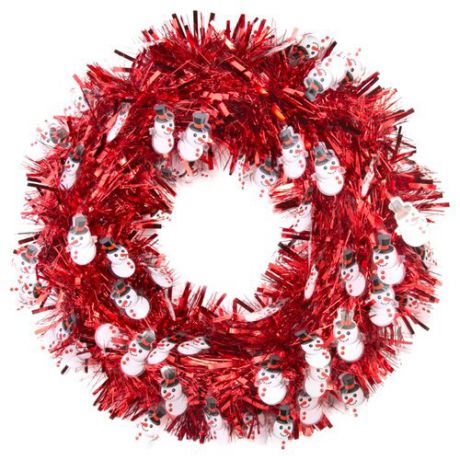 Венок Феникс Present новогодний со снеговиками 40 см, красный
