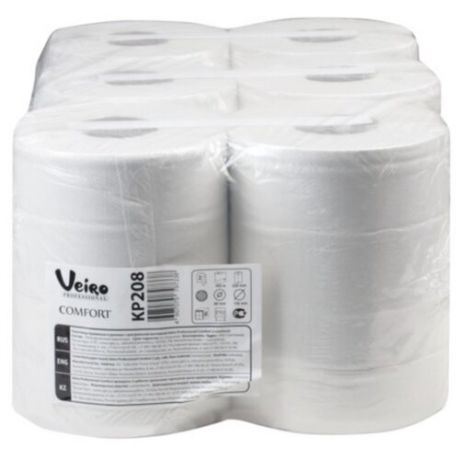 Полотенца бумажные Veiro Professional Comfort KP208 белые двухслойные с центральной вытяжкой, 6 рул.