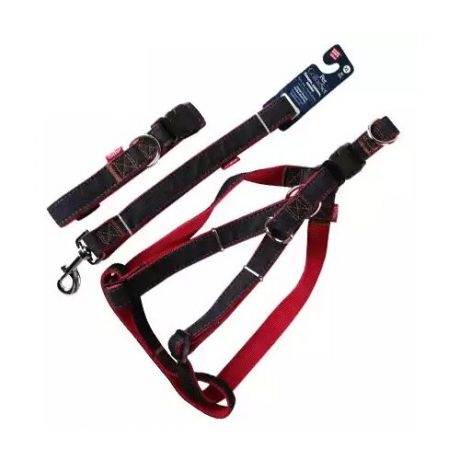 Шлейка с поводком GiGwi Pet Collars Комплект XL джинс/красный