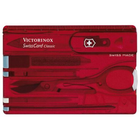 Швейцарская карта VICTORINOX SwissCard Classic (0.7100/0.7122/0.7133) (10 функций) красный полупрозрачный