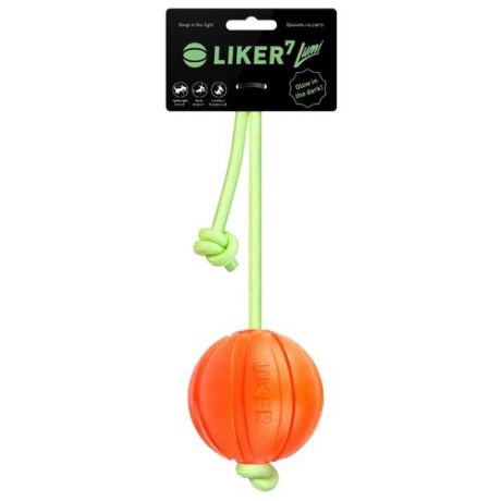 Мячик для собак LIKER Лайкер7 Люми на шнуре (6283) оранжевый/зеленый