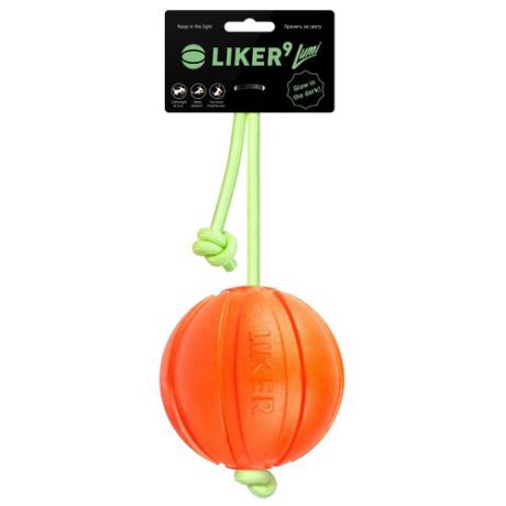 Мячик для собак LIKER Лайкер9 Люми на шнуре (6284) оранжевый/зеленый
