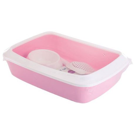 Туалет-лоток для кошек SAVIC Iriz Starter Kit 42х31х12 см розовый/ белый