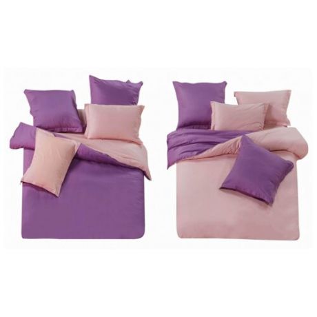 Постельное белье евростандарт СайлиД L-7, сатин фиолетовый/розовый