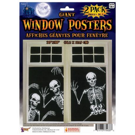 Bristol Novelty Постер "Скелет на окно" (ПБ1234) (2 шт.) черный