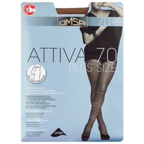 Колготки Omsa Attiva Plus Size 70 den, размер 6-XXL, daino (бежевый)