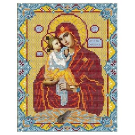 Канва для вышивания с рисунком NOVA SLOBODA Почаевская Пресвятая Богородица БИС-9025, синий/желтый/красный 19 х 25 см
