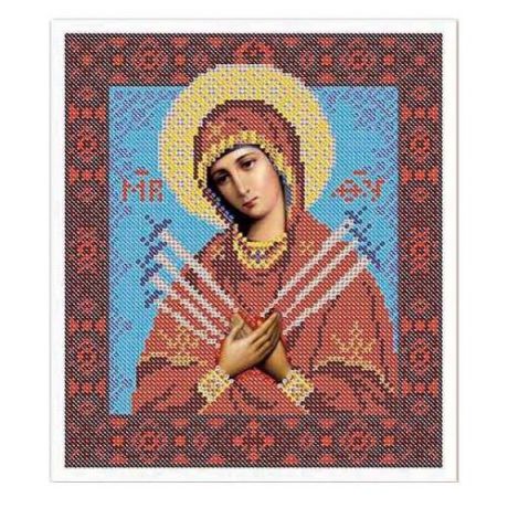 Канва для вышивания с рисунком NOVA SLOBODA Богородица Семистрельная БИС-9007, красный/голубой 19 х 25 см