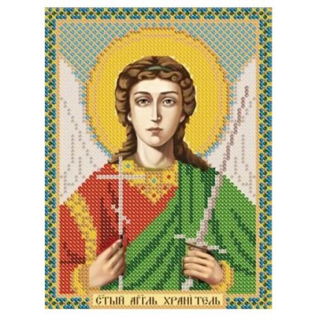 Канва для вышивания с рисунком NOVA SLOBODA Святой Ангел Хранитель БИС-5009, синий/желтый/красный/зеленый 13 х 17 см