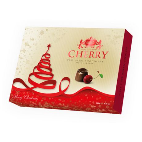 Набор конфет Carla Cherry Merry Christmas темный с ликером красный/желтый