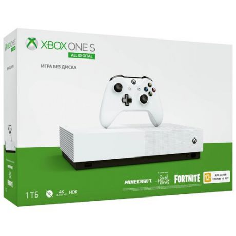 Игровая приставка Microsoft Xbox One S 1 ТБ S All Digital белый + Minecraft + Sea of Thieves + Fortnite