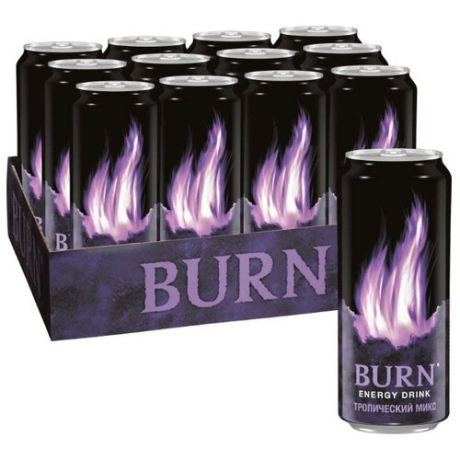 Энергетический напиток Burn Тропический микс, 0.5 л, 12 шт.