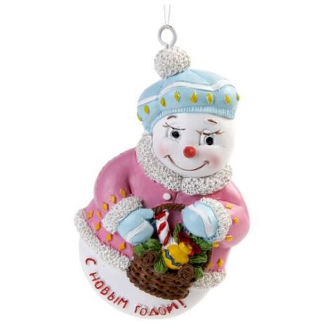Елочная игрушка Magic Time Снеговик с корзинкой (77786) белый/розовый/голубой