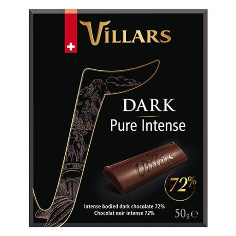 Шоколад Villars Dark Pure Intense горький 72% какао, 50 г