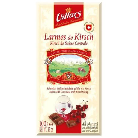 Шоколад Villars Larmes de Kirsch молочный с вишнёвым бренди, 100 г