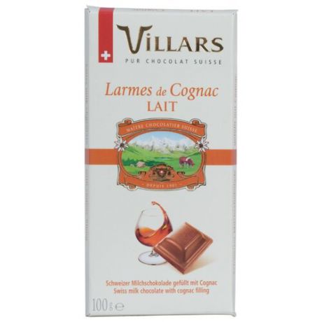 Шоколад Villars Larmes de Cognac Lait молочный с коньяком Реми Мартин, 100 г