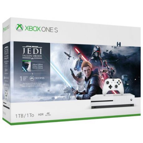 Игровая приставка Microsoft Xbox One S 1 ТБ белый + Star Wars Jedi: Fallen Order + EA Access 1 месяц + XBoxLiveGold 1 месяц + Game Pass 1 месяц