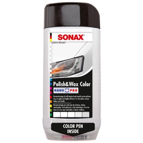 Воск для автомобиля SONAX цветной полироль с воском + карандаш Nano Pro (белый) 0.5 л