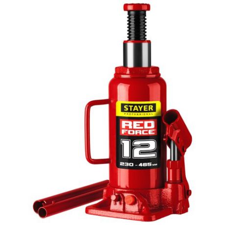 Домкрат бутылочный гидравлический STAYER Red Force 43160-12_z01 (12 т) красный