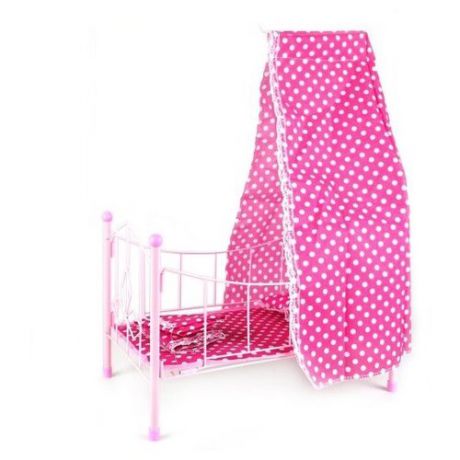 Наша игрушка Кроватка для куклы с балдахином Белый горошек (PH944) розовый
