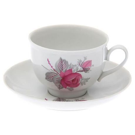 Дулёвский фарфор Чашка чайная с блюдцем Гранатовый Дикая роза 275 мл