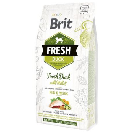 Сухой корм для собак Brit Fresh для активных животных, утка с просом 12 кг