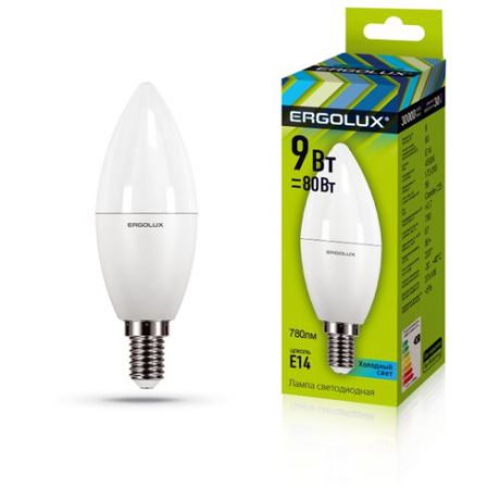 Лампа светодиодная Ergolux E14, C35, 9Вт