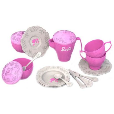 Набор посуды Нордпласт Барби 636 розовый/белый