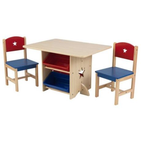 Комплект KidKraft стол + 2 стула + 4 ящика Star (26912_KE) 57x77 см бежевый/синий/красный